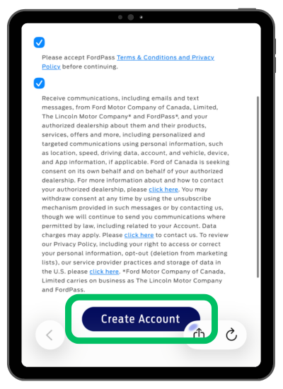 Accept Terms and Click Create Account